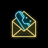 Neon icon showing phone inside open envelope vector
