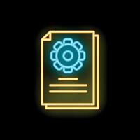 Neon icon of documents with cogwheel representing project management vector