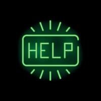 Neon sign showing help needed with green light effect vector