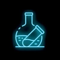 Neon laboratory glassware icon with test tube and flask vector
