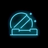 Neon sign of open powder compact with mirror shining on black background vector