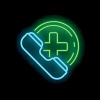 Neon icon of phone ringing with medical cross displaying emergency call concept vector