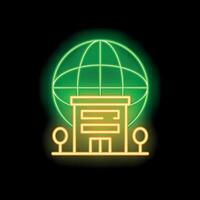 Green neon globe hovering over office building at night vector