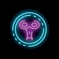 Neon sign representing a skull with glowing eyes in a circle on black background vector