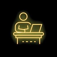 Neon sign of a businessman working on his laptop at his desk vector