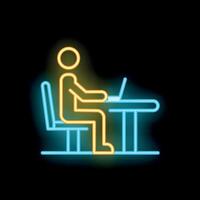 Neon sign of person working on laptop at desk vector