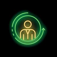 Neon sign showing businessman inside a circle with arrow pointing up representing career progress vector