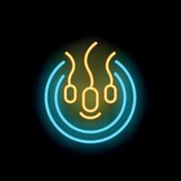 Neon sign representing sperm fertilizing an egg cell with a smiley face vector