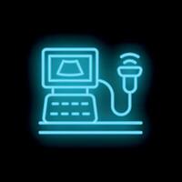 Neon ultrasound machine showing fetus on screen vector