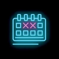 Neon calendar showing two dates crossed out on dark background vector