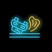 Neon icon of a car crashing and smoking on a black background vector