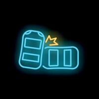 Neon icon of two batteries colliding with spark representing short circuit vector