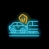 Neon style icon of car crash with smoke for mobile app design vector