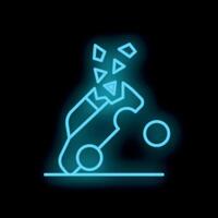 Neon style icon of a car crashing and flipping over with debris flying showing speeding and danger vector