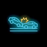 Neon style frontal offset car crash icon vector