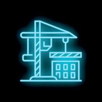 Neon style icon of construction site with crane and building vector