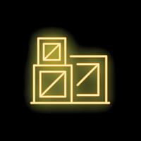 Glowing neon icon of storage boxes on black background vector