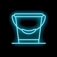 Glowing neon bucket icon on a black background representing cleaning vector