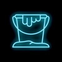 Neon paint bucket dripping on black background vector
