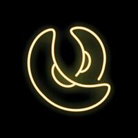 Glowing neon icon of sliced avocado on black background vector