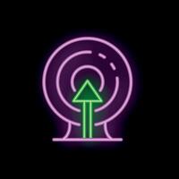 Neon green arrow pointing up inside pink circle over black background vector