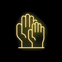 Three hands clapping making applause neon sign on black background vector
