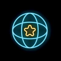 Neon globe icon representing global success and recognition vector
