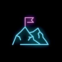 Neon sign representing reaching the top with flag on mountain peak vector