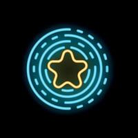 Neon star shining inside concentric circles on black background vector