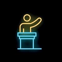 Neon icon of a politician giving a speech from a podium vector