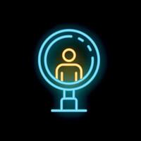 Neon icon of magnifying glass focusing on a person for target audience concept vector