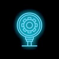 Neon blue sign showing a cogwheel, symbolizing settings, configuration, or customization options vector
