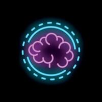 Neon sign representing a brain glowing on black background vector