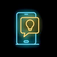Neon smartphone showing speech bubble with light bulb inside for mobile idea concept vector