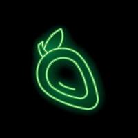 Green neon sign showing a mango fruit on a black background vector