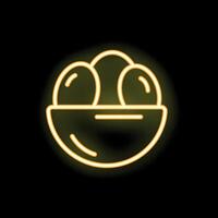 Simple icon of a bowl full of nuts glowing neon yellow vector