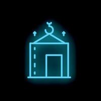 Neon style icon of crane lifting house building structure vector