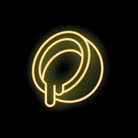 Bright yellow neon coconut water dropping icon on black background vector