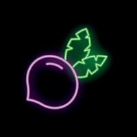 Neon sign of a beetroot shining on black background vector