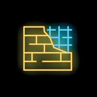 Neon icon of building wall being constructed with metal rebar support structure vector
