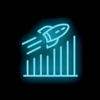 Neon rocket launching over increasing bar chart business concept vector