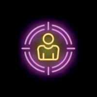 Neon icon of person in target representing customer targeting vector