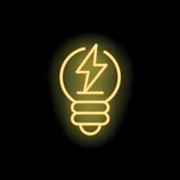 Glowing neon lightbulb with lightning bolt sign representing ideas vector