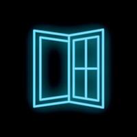 Neon open window glowing on a black wall at night vector