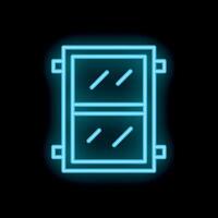 Blue neon icon of a window with glass on a black background vector