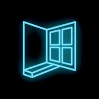 Open window frame with window sill in neon style vector