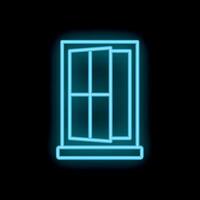 Neon blue window frame opening to the right on black background vector