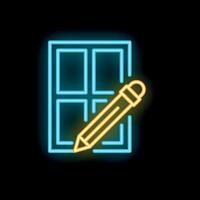 Neon icon of pencil writing on paper representing content creation process vector