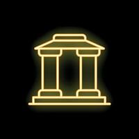 Neon yellow building facade with columns and pedestal on black background vector