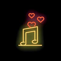 Neon love song playing with hearts floating above vector
